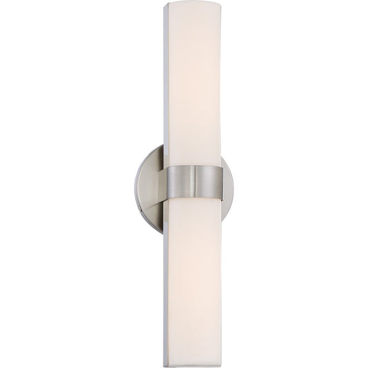 Nuvo Bond 17.5in 2-Light LED Vanity | Transitional Brushed Nickel and White Acrylic | Bathroom Vanity Light | 2.67 x 17.5 x 4 in | Model 62-732