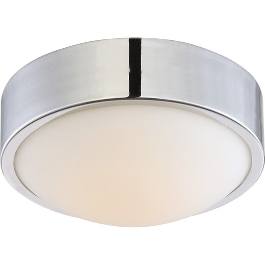 Nuvo Lighting Perk 9in 1-Light LED Flush Mount | Transitional Polished Nickel and White Glass | Bathroom & Hallway | 9 x 9 x 3.94 in | Model 62-771