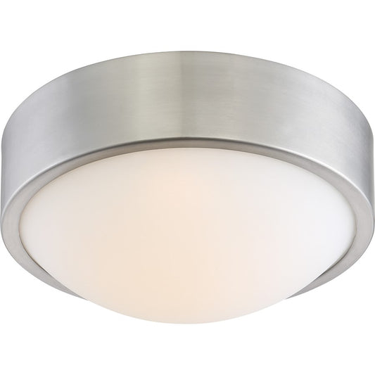 Nuvo Lighting Perk 9in 1-Light Flush Mount | Transitional Brushed Nickel and White Glass | Hallway & Bathroom | 9 x 9 x 3.94 in | Model 62-772