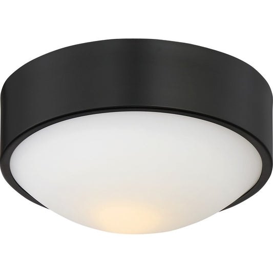 Nuvo Lighting Perk 9in 1-Light Flush Mount | Transitional Aged Bronze and White Glass | Bedroom & Hallway | 9 x 9 x 3.94 in | Model 62-773