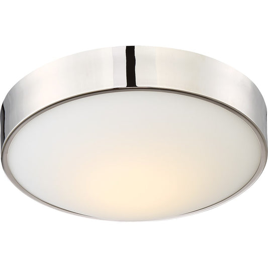 Nuvo Lighting Perk 13in 1-Light LED Flush Mount | Transitional Polished Nickel and White Glass | Bathroom & Hallway Damp Rated | 13 x 13 x | Model 62-774