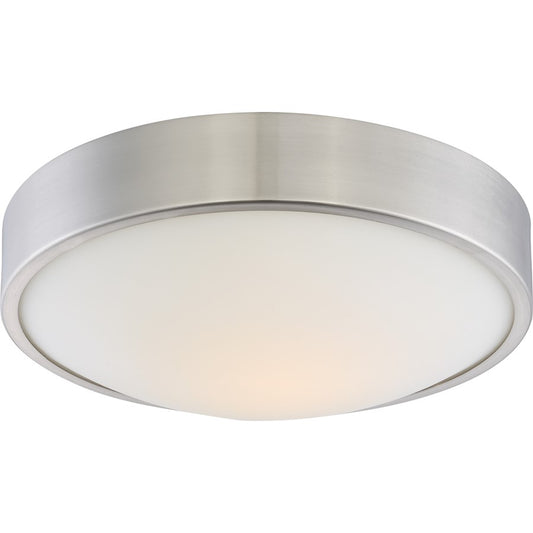 Nuvo Lighting Perk 13in 1-Light LED Flush Mount | Transitional Brushed Nickel and White Glass | Bedroom & Hallway | 13 x 13 x 3.94 in | Model 62-775