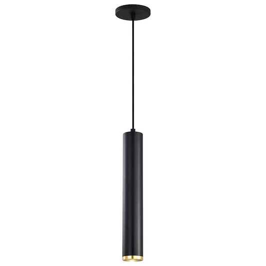Nuvo Lighting Century 16in 1-Light LED Pendant | Contemporary Matte Black and Brushed Brass Aluminum with Clear Acrylic Lens | Kitchen | Model 62-818