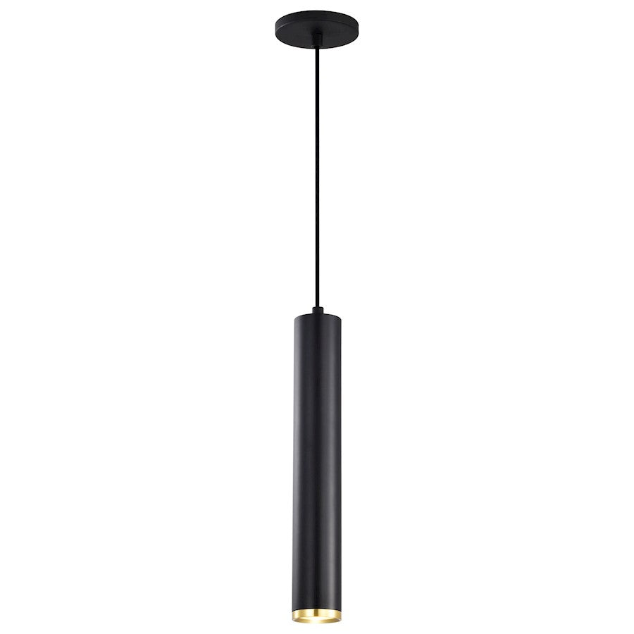 Nuvo Lighting Century 16in 1-Light LED Pendant | Contemporary Matte Black and Brushed Brass Aluminum with Clear Acrylic Lens | Kitchen | Model 62-818