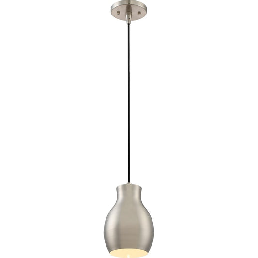 Nuvo Lighting Vessel 1-Light LED Mini Pendant | Modern Brushed Nickel and White Accent | Kitchen Island & Dining Room | 950 Lumens 3000K | Model 62-837