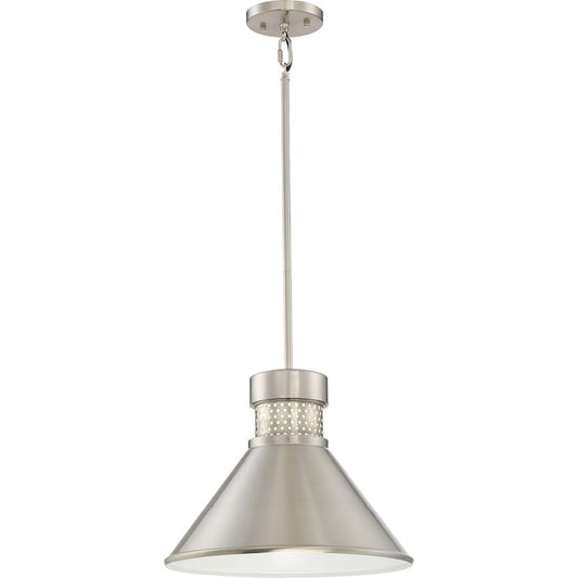 Nuvo Lighting Doral 11in 1-Light LED Pendant | Modern Brushed Nickel and White Accent | Kitchen Island & Dining Room | 1190 Lumens 3000K | Model 62-852
