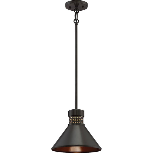 Nuvo Lighting Doral 8in 1-Light LED Pendant | Industrial Dark Bronze and Copper Accent | Kitchen Island & Dining Room | 950 Lumens 3000K | Model 62-856