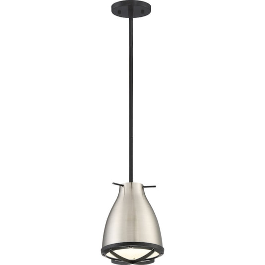 Nuvo Lighting Thrust 9in 1-Light LED Pendant | Modern Brushed Nickel and White Accent | Kitchen Island & Dining Room | 950 Lumens, 3000K | Model 62-861