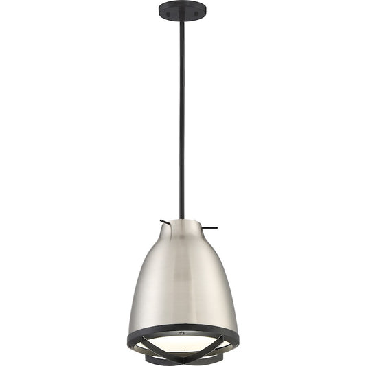 Nuvo Lighting Thrust 14.5in 1-Light LED Pendant | Modern Brushed Nickel and White Accent | Kitchen Island & Dining Room | 1190 Lumens | Model 62-862