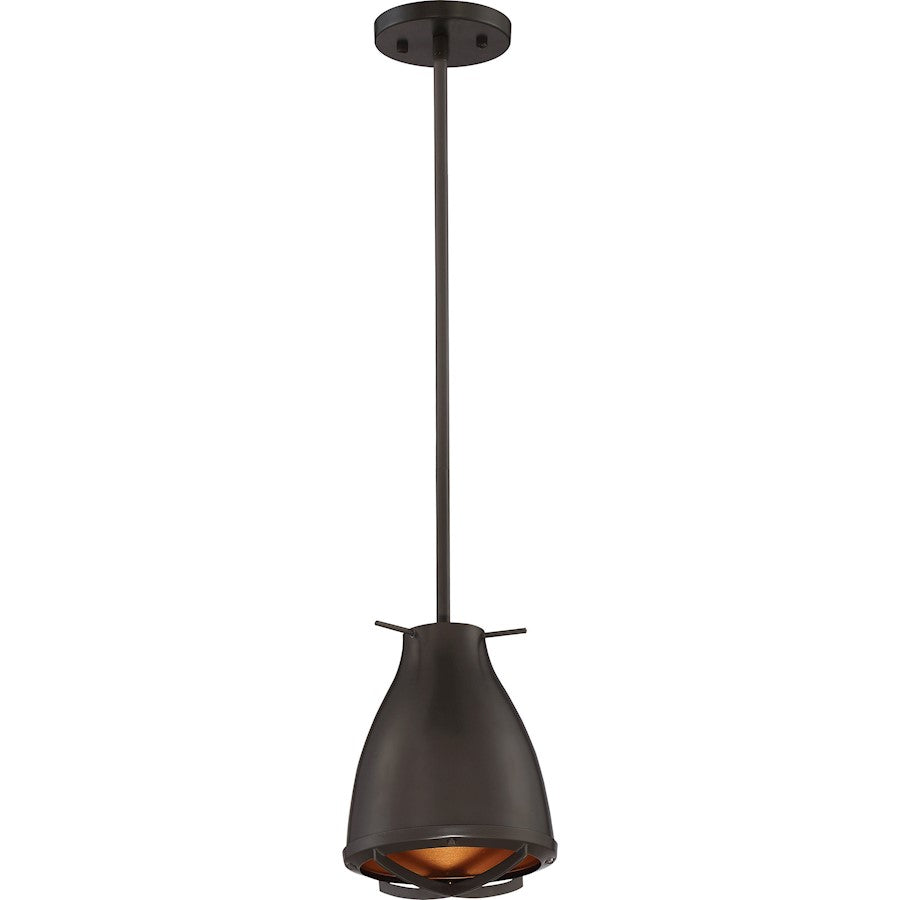 Nuvo Lighting Thrust 9in 1-Light Small LED Pendant | Industrial Dark Bronze and Copper Accent | Kitchen Island & Dining Room | 9 in H | Model 62-866