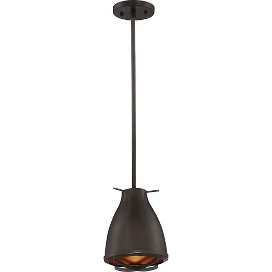 Nuvo Lighting Thrust 9in 1-Light Small LED Pendant | Industrial Dark Bronze and Copper Accent | Kitchen Island & Dining Room | 9 in H | Model 62-866