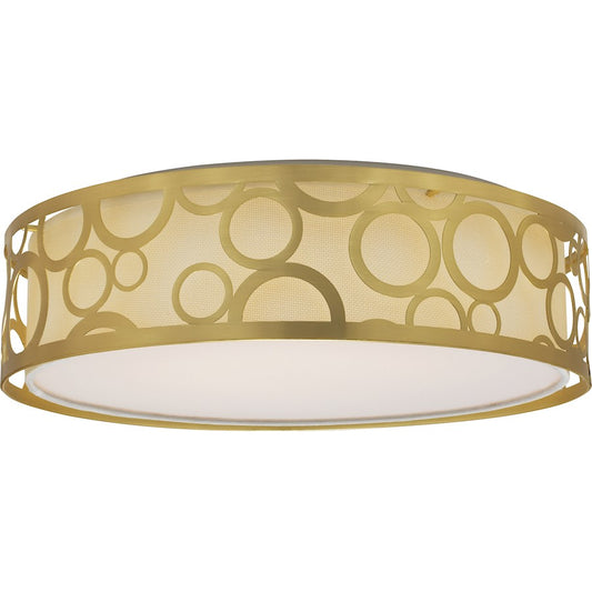Nuvo Lighting Filigree 14in 1-Light LED Flush Mount | Contemporary Natural Brass and White Acrylic | Bedroom & Hallway Ceiling Light | 14 x | Model 62-986