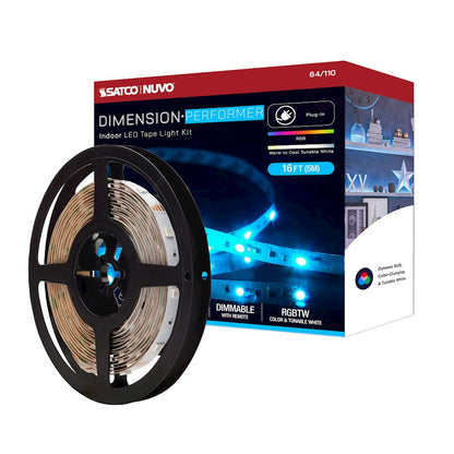 Nuvo Lighting Performer 16ft RGBW+Tunable White LED Tape Light Kit | Utility White Finish | Bedroom, Shelving & Accent Lighting | 1120 | Model 64-110