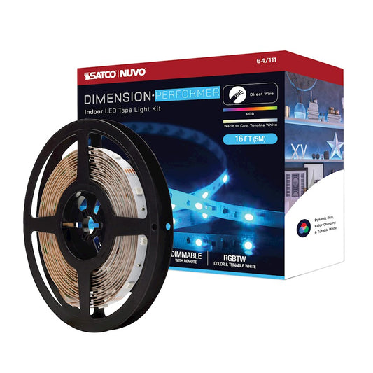 Nuvo Lighting Performer 16ft RGBW Tunable White Tape Light | Utility White Direct-Wired | Kitchen Cabinet & Under-Cabinet Accent | 196.85 x | Model 64-111