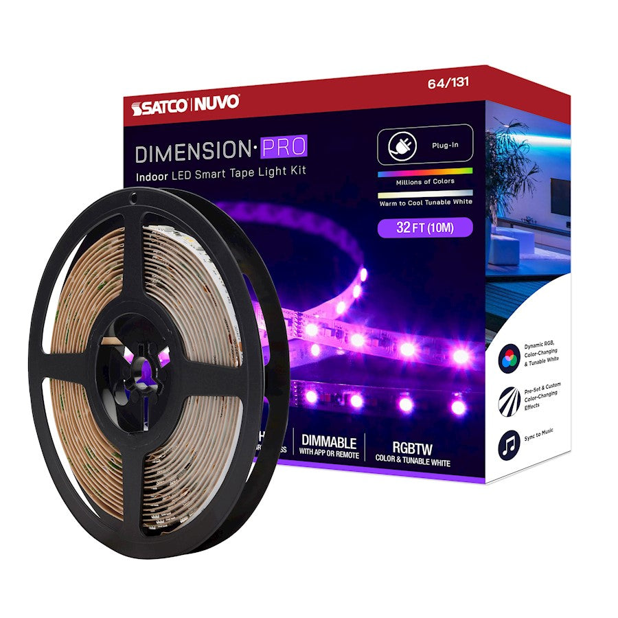 Nuvo Lighting Pro Tape 393.7in 30W RGB/Tunable White Plug-in LED Tape Light | Smart App-Controlled Utility White | Kitchen & Living Room | Model 64-131