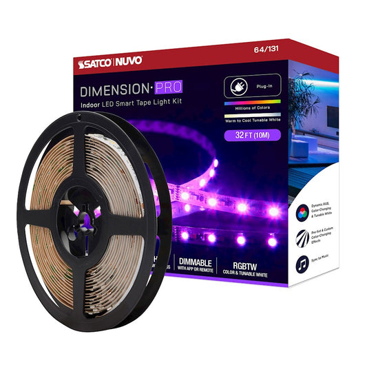 Nuvo Lighting Pro Tape 393.7in 30W RGB/Tunable White Plug-in LED Tape Light | Smart App-Controlled Utility White | Kitchen & Living Room | Model 64-131