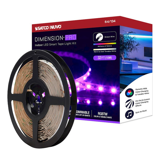 Nuvo Lighting Pro Tape 393in RGB+Tunable White LED Tape Light Kit | Smart App-Controlled Direct-Wire | Kitchen Cabinet & Gaming Room | 3080 | Model 64-134