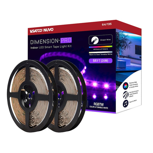 Nuvo Lighting Pro Tape 787in LED Tape Light | RGB+Tunable White Smart App-Controlled | Kitchen, Living Room & Gaming Room | 6300 Lumens | Model 64-135