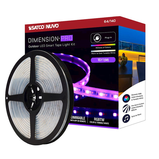 Nuvo Lighting Pro Tape 196.85in 1-Light LED Tape Light | Utility White RGB/Tunable White | Outdoor Patio & Deck Accent | 196.85 x 0.55 in | Model 64-140