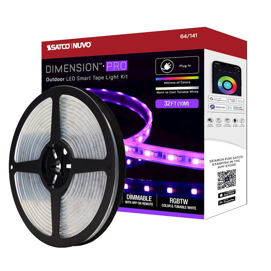 Nuvo Lighting Pro Tape 393in 1-Light LED Tape Light | Utility White RGB and Tunable White | Outdoor Deck & Patio Accent | 393.7 x 0.55 in | Model 64-141