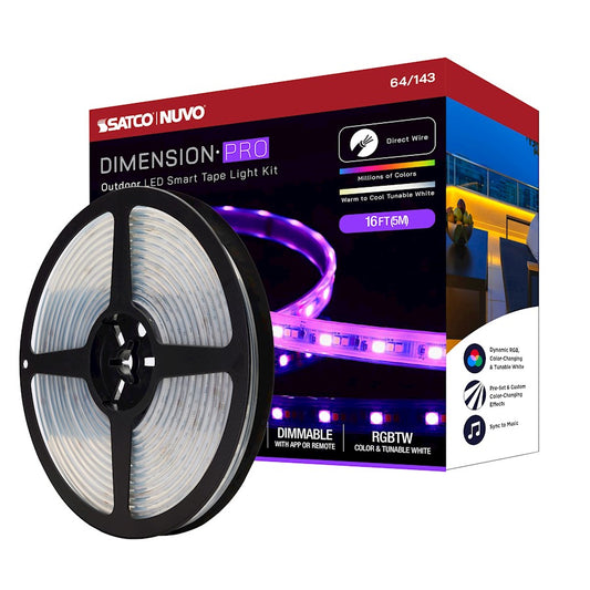 Nuvo Lighting Pro Tape 196.85in 1-Light LED Tape Light | Utility White Direct-Wire RGB+Tunable Smart | Outdoor Patio & Landscape | 196.85 x | Model 64-143