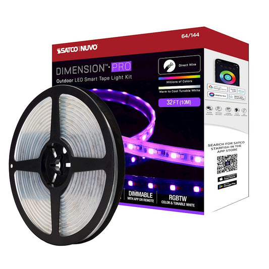 Nuvo Lighting Pro Tape 393.7in RGB/Tunable White LED Tape Light | Smart App-Controlled Outdoor Wet Location | Patio & Deck Accent | 33W | Model 64-144