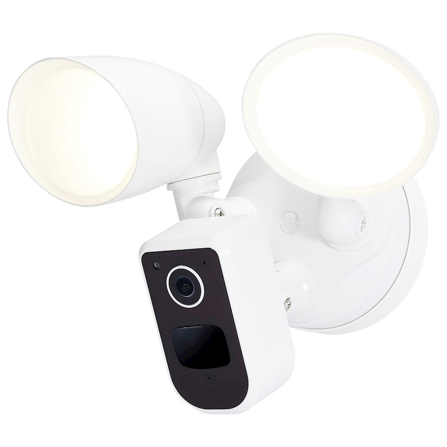 Nuvo Lighting 65-930 20W Smart Security Flood Light with Camera | White Adjustable Bullet Heads | Outdoor & Perimeter Surveillance | Model 65-930