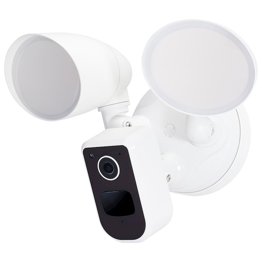 Nuvo Lighting 65-930 20W Smart Security Flood Light with Camera | White Adjustable Bullet Heads | Outdoor & Perimeter Surveillance | Model 65-930
