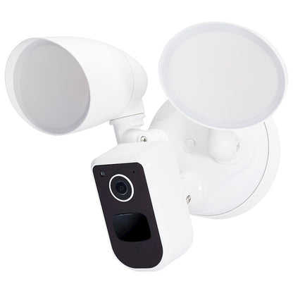 Nuvo Lighting 65-930 20W Smart Security Flood Light with Camera | White Adjustable Bullet Heads | Outdoor & Perimeter Surveillance | Model 65-930