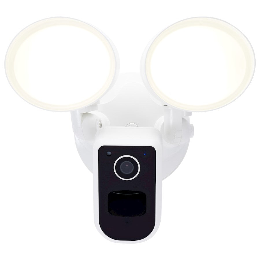 Nuvo Lighting 65-930 20W Smart Security Flood Light with Camera | White Adjustable Bullet Heads | Outdoor & Perimeter Surveillance | Model 65-930
