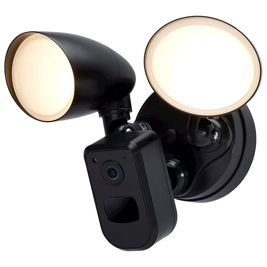 Nuvo Lighting 65-931 20W Smart Security Flood Light with Camera | Black Adjustable Bullet Heads | Outdoor & Driveway Motion Light | 1600 | Model 65-931