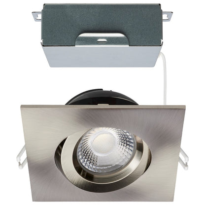 Nuvo Satco S11623R1 4in LED Recessed Downlight | Brushed Nickel Utility Gimbaled | Bathroom & Covered Patio Wet Location | 850 Lumens 12W | Model S11623R1