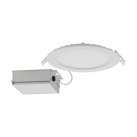 Nuvo Lighting 6in 12W LED Direct Wire Downlight | Utility White Finish | Wet Location & Shallow Ceilings | 900-980 Lumens, 2700K-5000K | Model S11827