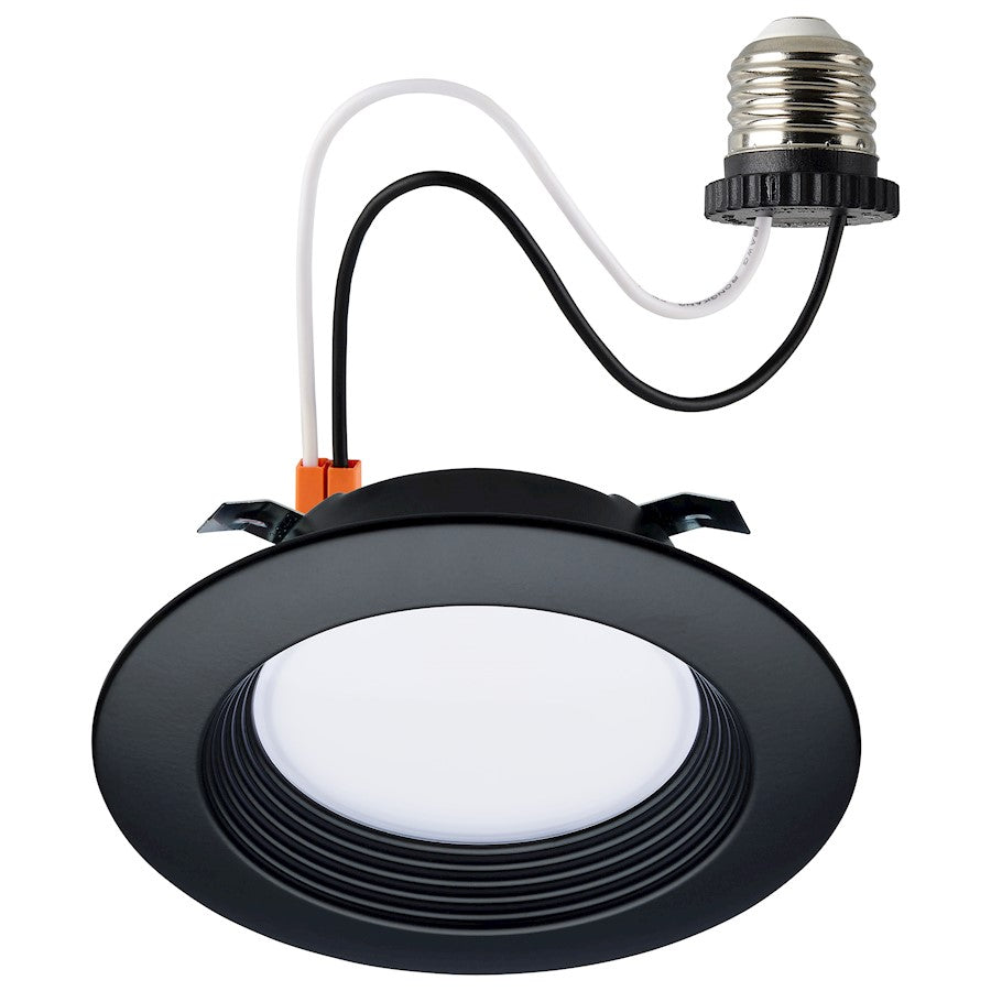Nuvo Satco 4in LED Retrofit Downlight | Contemporary Black Trim with Stepped Baffle | Kitchen & Bathroom Recessed Lighting | 600 Lumens | Model S11832R1