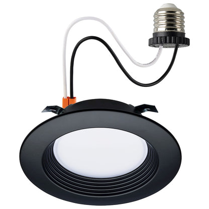 Nuvo Satco 4in LED Retrofit Downlight | Contemporary Black Trim with Stepped Baffle | Kitchen & Bathroom Recessed Lighting | 600 Lumens | Model S11832R1