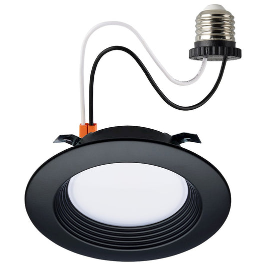 Nuvo Satco 4in LED Retrofit Downlight | Contemporary Black Trim with Stepped Baffle | Kitchen & Bathroom Recessed Lighting | 600 Lumens | Model S11832R1