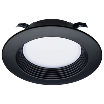 Nuvo Satco 4in LED Retrofit Downlight | Contemporary Black Trim with Stepped Baffle | Kitchen & Bathroom Recessed Lighting | 600 Lumens | Model S11832R1