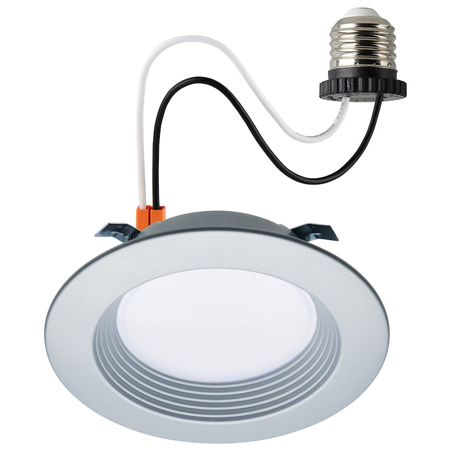 Nuvo Lighting Satco 4in LED Downlight Retrofit | Contemporary Brushed Nickel Trim | Kitchen & Bathroom Wet Location | 600lm CCT | Model S11833R1