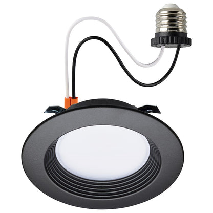 Nuvo Lighting Satco 4in LED Retrofit Downlight | Contemporary Bronze Trim with Stepped Baffle | Bathroom & Covered Patio Recessed Light | Model S11834R1