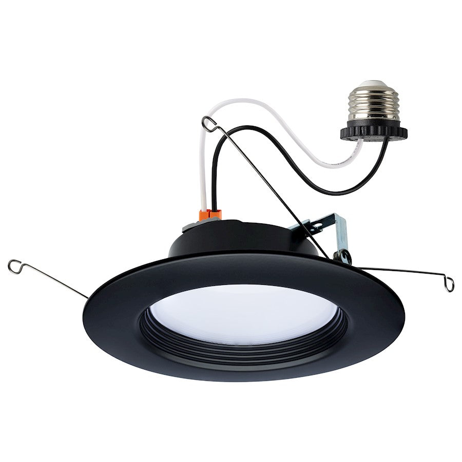 Nuvo Satco 9W LED Downlight Retrofit 5-6" CCT Selectable | Contemporary Black Trim with Stepped Baffle | Kitchen & Bathroom Recessed | Model S11835R1