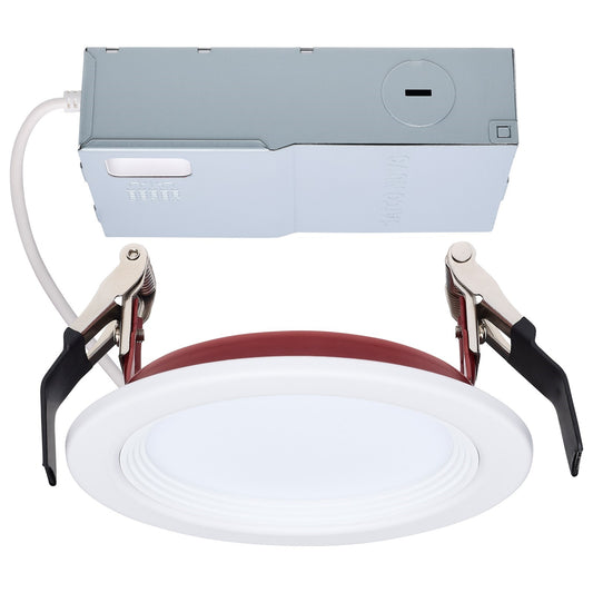 Nuvo Fire Rated 4in 10W LED Downlight | Specialty White/Red Step Baffle | Kitchens & Hallways | 820 Lumens, CCT Selectable, Dimmable | Model S11865R1