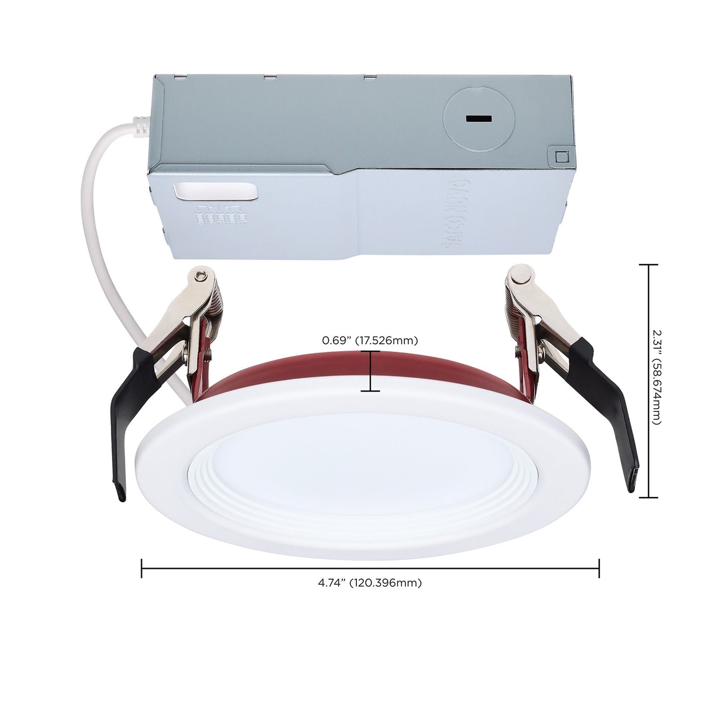 Nuvo Fire Rated 4in 10W LED Downlight | Specialty White/Red Step Baffle | Kitchens & Hallways | 820 Lumens, CCT Selectable, Dimmable | Model S11865R1