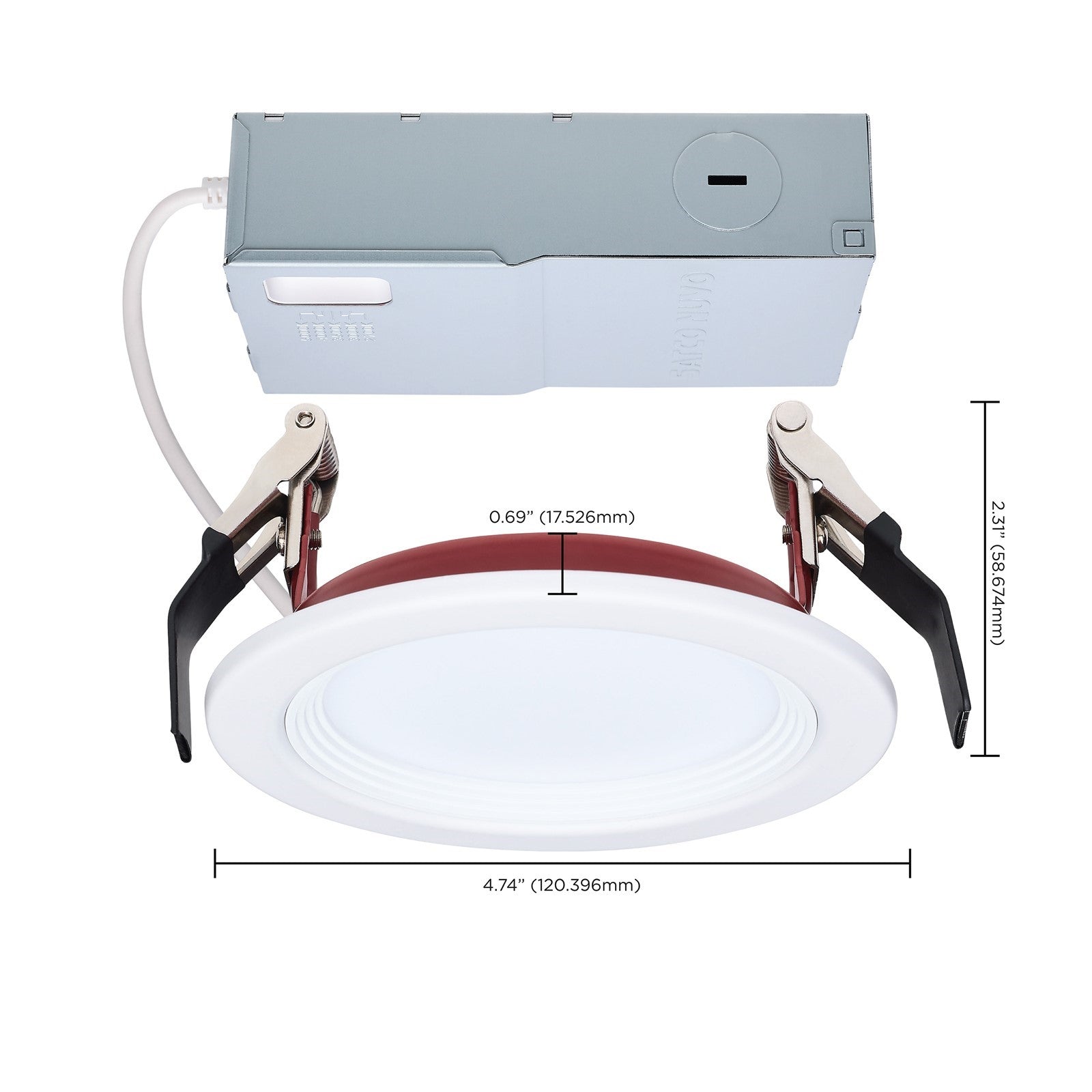 Nuvo Fire Rated 4in 10W LED Downlight | Specialty White/Red Step Baffle | Kitchens & Hallways | 820 Lumens, CCT Selectable, Dimmable | Model S11865R1