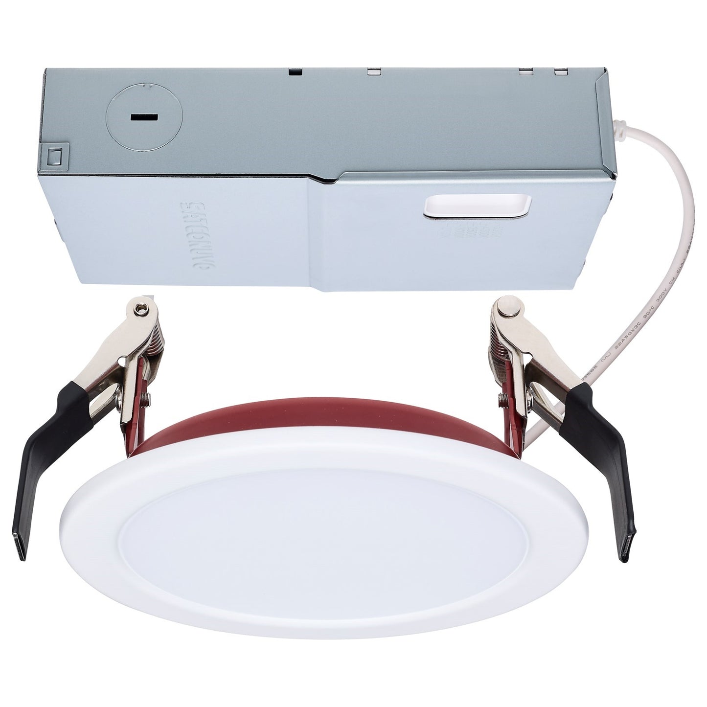 Nuvo S11868R1 10W LED Fire Rated Recessed Downlight | White & Red, 4in Flat Lens | Bathroom & Kitchen Ceiling Lighting | 820 Lumens | Model S11868R1