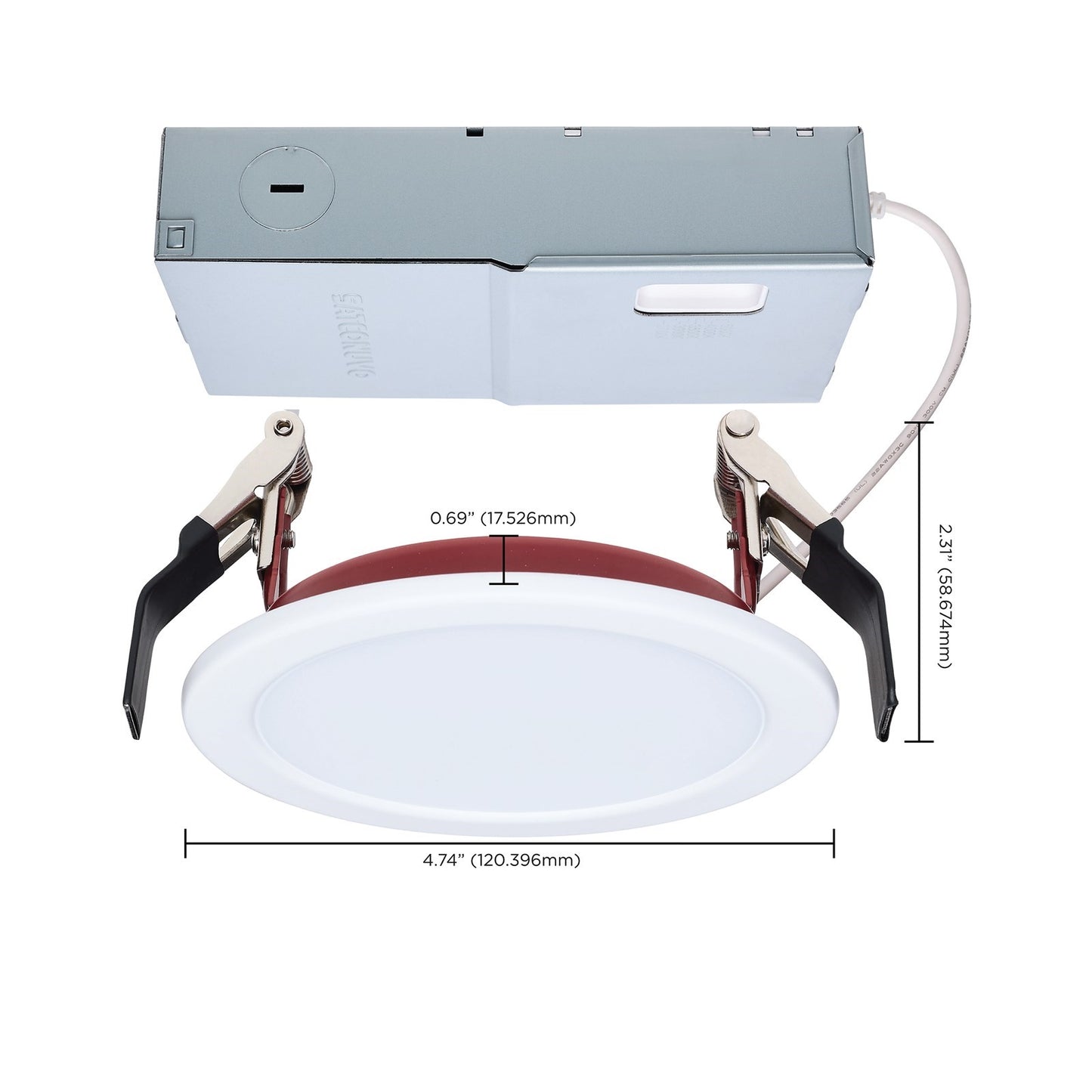 Nuvo S11868R1 10W LED Fire Rated Recessed Downlight | White & Red, 4in Flat Lens | Bathroom & Kitchen Ceiling Lighting | 820 Lumens | Model S11868R1