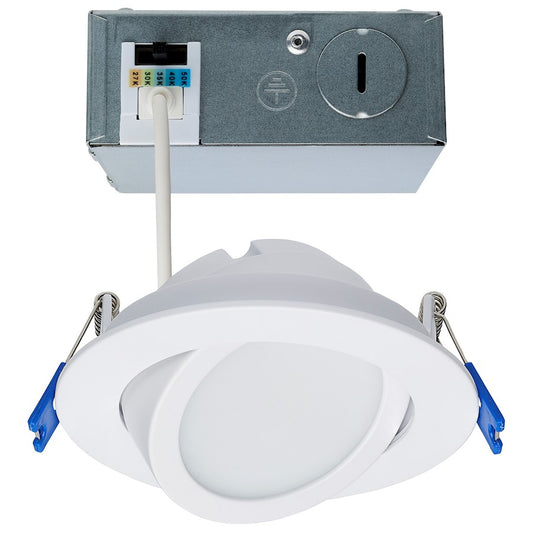 Nuvo Lighting 4in 11W Directional Downlight | Utility White | Damp-Rated Kitchen & Bathroom Recessed | 700 Lumens, 90 CRI, 5 CCT Selectable | Model S11878