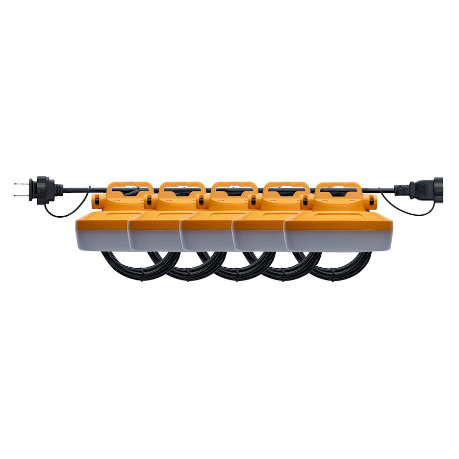 Nuvo Lighting S13168 50ft 5-Light LED String Light | Orange Utility Outdoor Construction Light | Jobsite & Temporary Lighting | 7000 Lumens | Model S13168