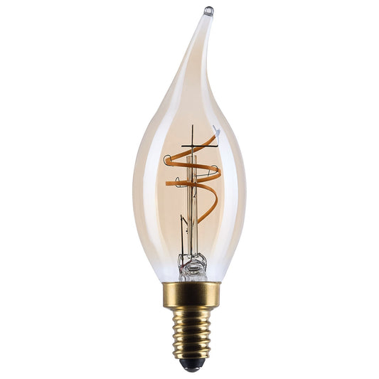 Nuvo Lighting S14220 3.5W CA11 LED Bulb | Amber Glass Spiral Filament | Chandeliers & Sconces | 300 Lumens, 2000K, Dimmable | Model S14220