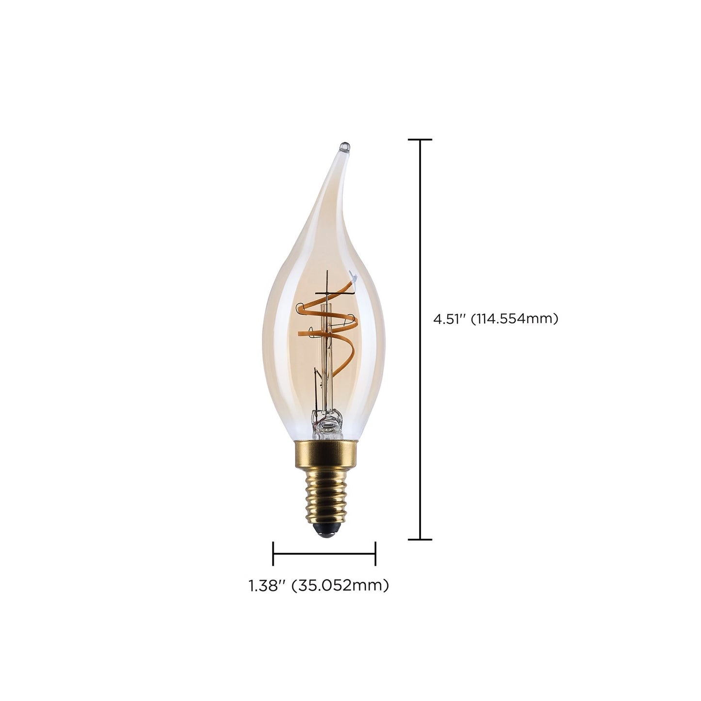 Nuvo Lighting S14220 3.5W CA11 LED Bulb | Amber Glass Spiral Filament | Chandeliers & Sconces | 300 Lumens, 2000K, Dimmable | Model S14220
