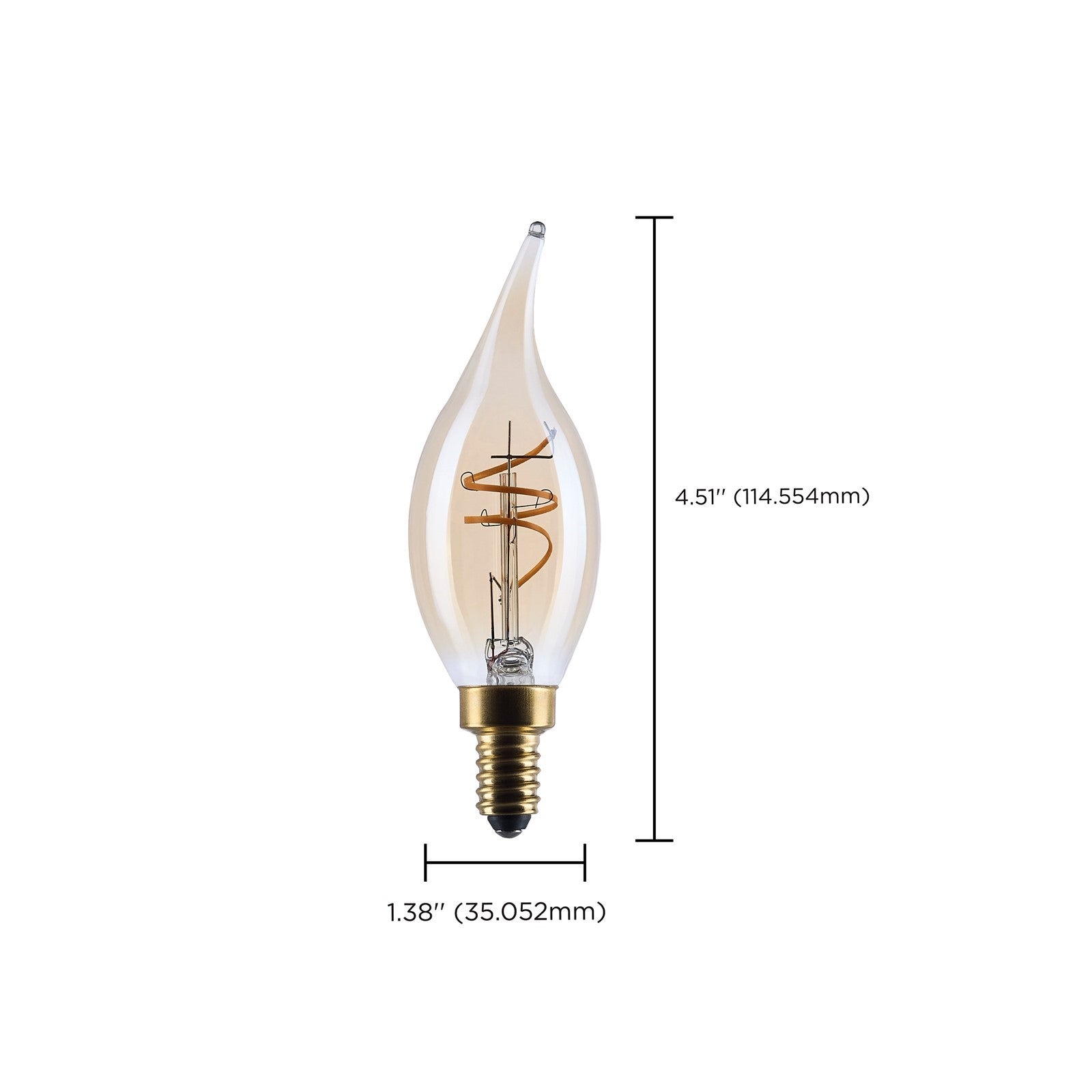 Nuvo Lighting S14220 3.5W CA11 LED Bulb | Amber Glass Spiral Filament | Chandeliers & Sconces | 300 Lumens, 2000K, Dimmable | Model S14220